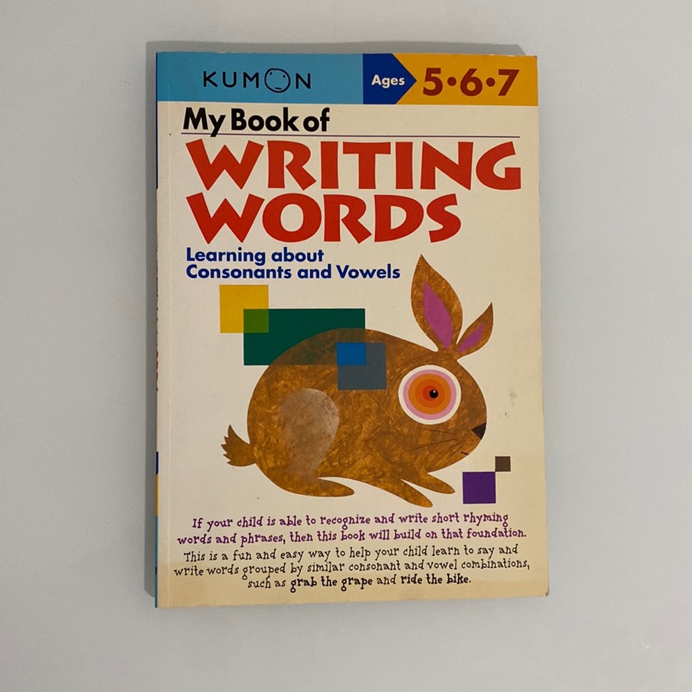 Kumon - My Book of Writing Words Learning about  Consonants and Vowels Workbook